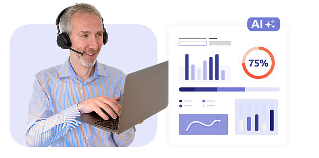 Agent looking at an AI Helpdesk' statistics
