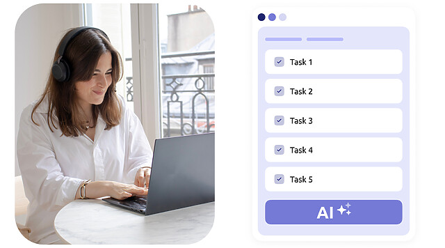 Call center agent and a list of tasks that are treated by artificial intelligence machine learning