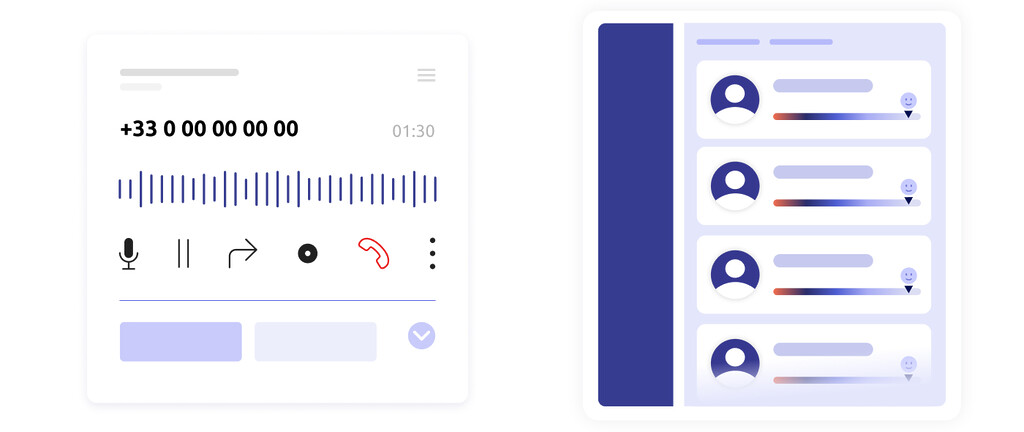 Interface d'appel en cours et une liste de prospects contents grâce à une bonne stratégie d'appel de découverte