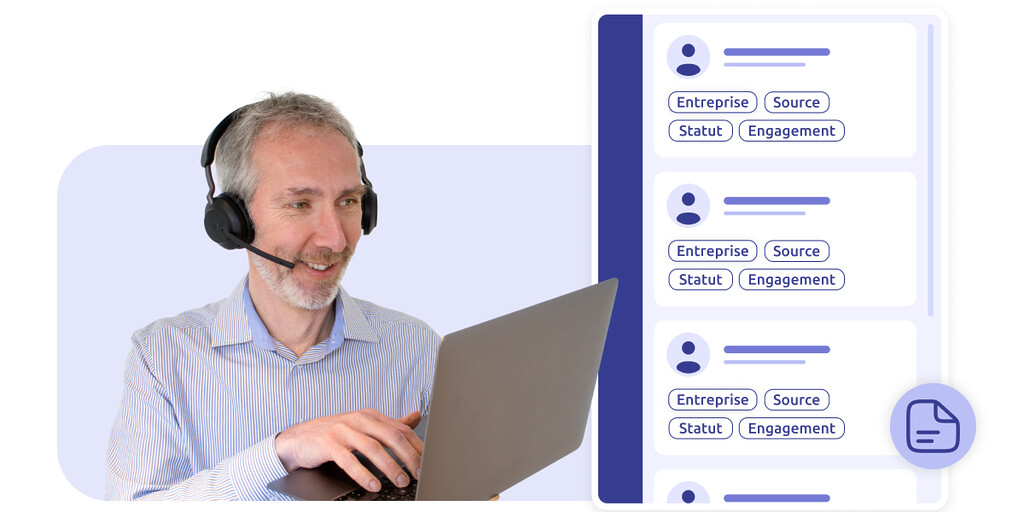 Photo d'agent de centre de contact, ainsi qu'une interface de liste de contacts pour une campagne d'appels sortants