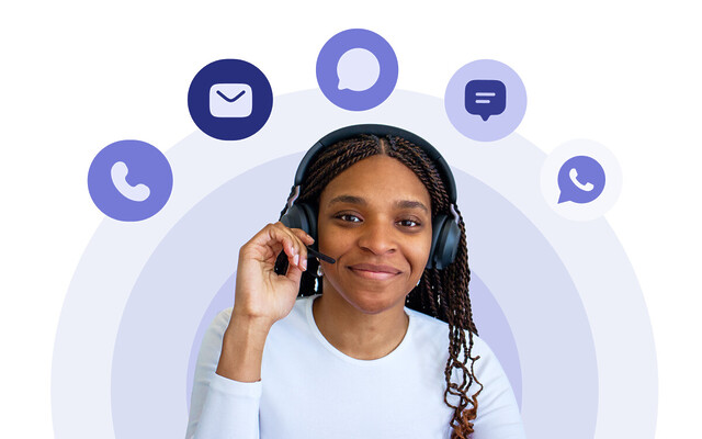 Contact center agent and pictos from the different communication channels of a cloud contact center