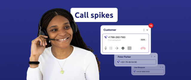 Call center agent handling call spikes.
