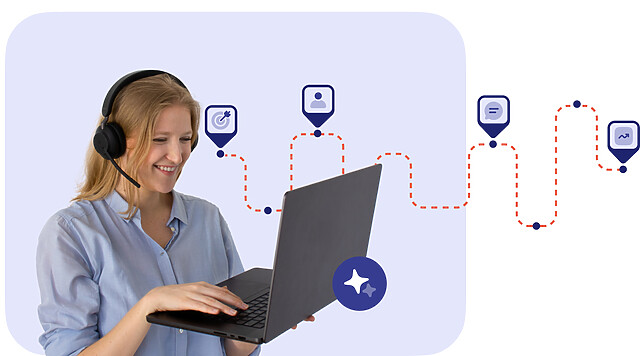 Customer journey mapping, and an contact center agent using its computer.