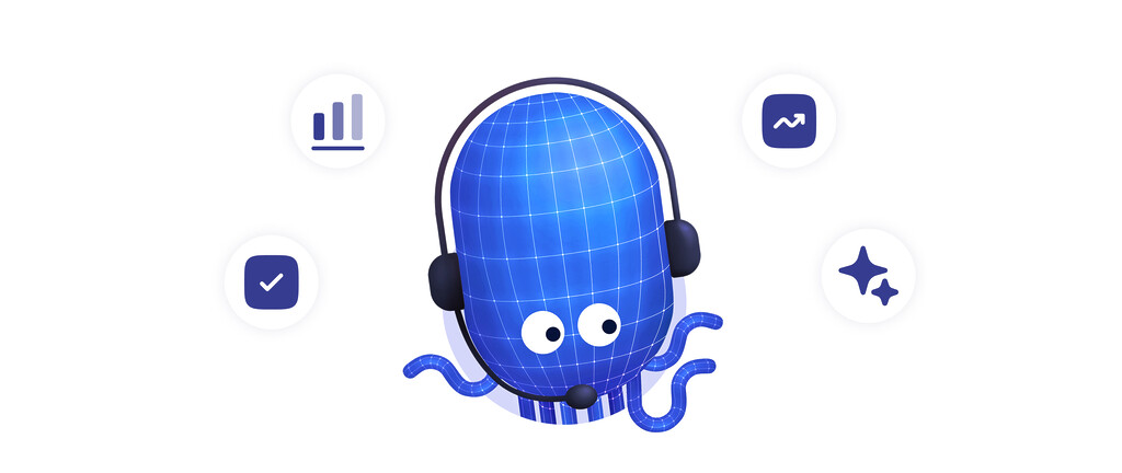 Der Diabolocom Oktopus im Zentrum des Bildes mit relevanten Inbound Call Handling Icons um ihn herum.
