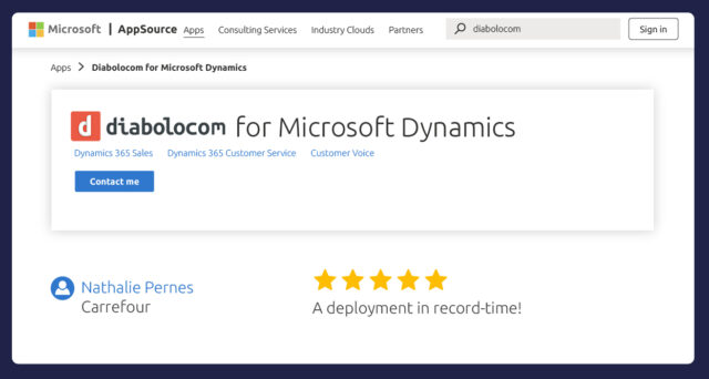 Diabolocom's CTI integration is available on the Microsoft Marketplace.