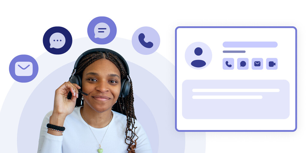 Photo d'un agent de centre de contact et une interface de profil client