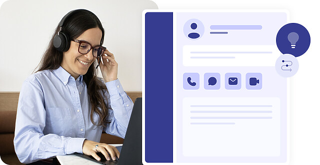 Call center agent and an interface showing a client's information history for personalized customer service