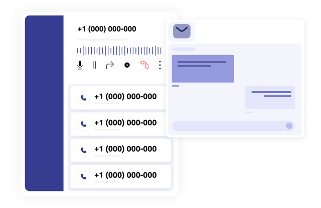 Call history and a chat interface of a program for call center