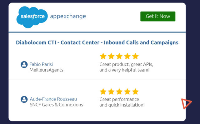 Diabolocom's CTI integration is available on the Salesforce AppExchange.