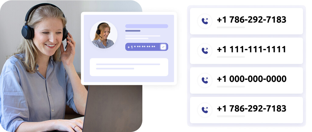 Contact center agent, an agent profile interface with his phone number verified for spam risk and outbound calls list