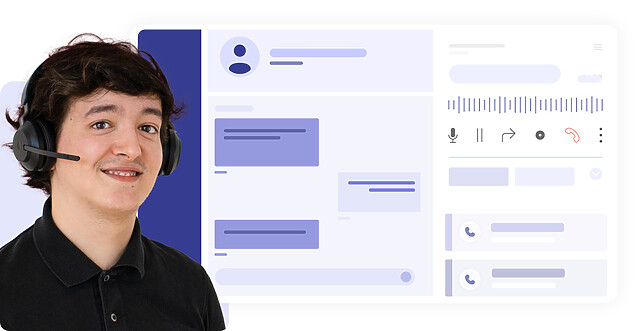 Call center agent and a chat as well as a live call interface