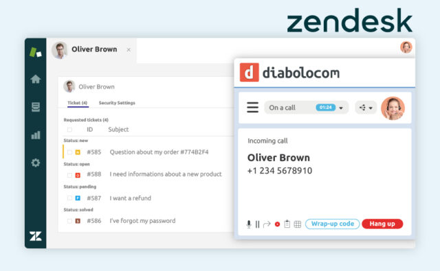 The Diabolocom software is accessible in your interface through Zendesk CTI integration.